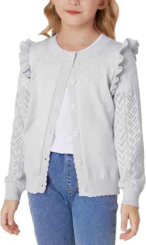 GRACE KARIN Girls Cardigan Cable Knit Sweater Long Sleeve Open Front Button Light Weight Solid Crochet Shrug 5-12