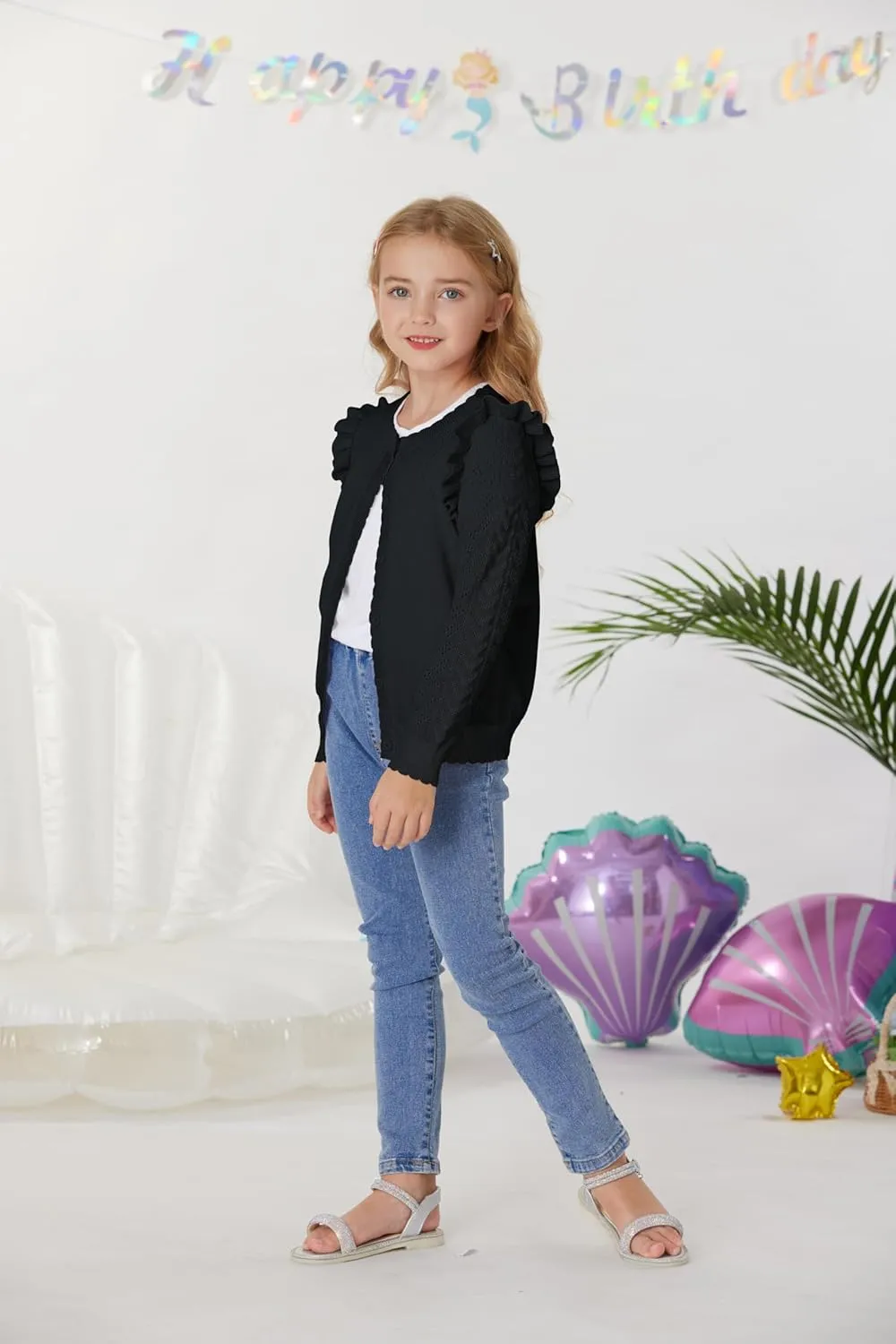 GRACE KARIN Girls Cardigan Cable Knit Sweater Long Sleeve Open Front Button Light Weight Solid Crochet Shrug 5-12