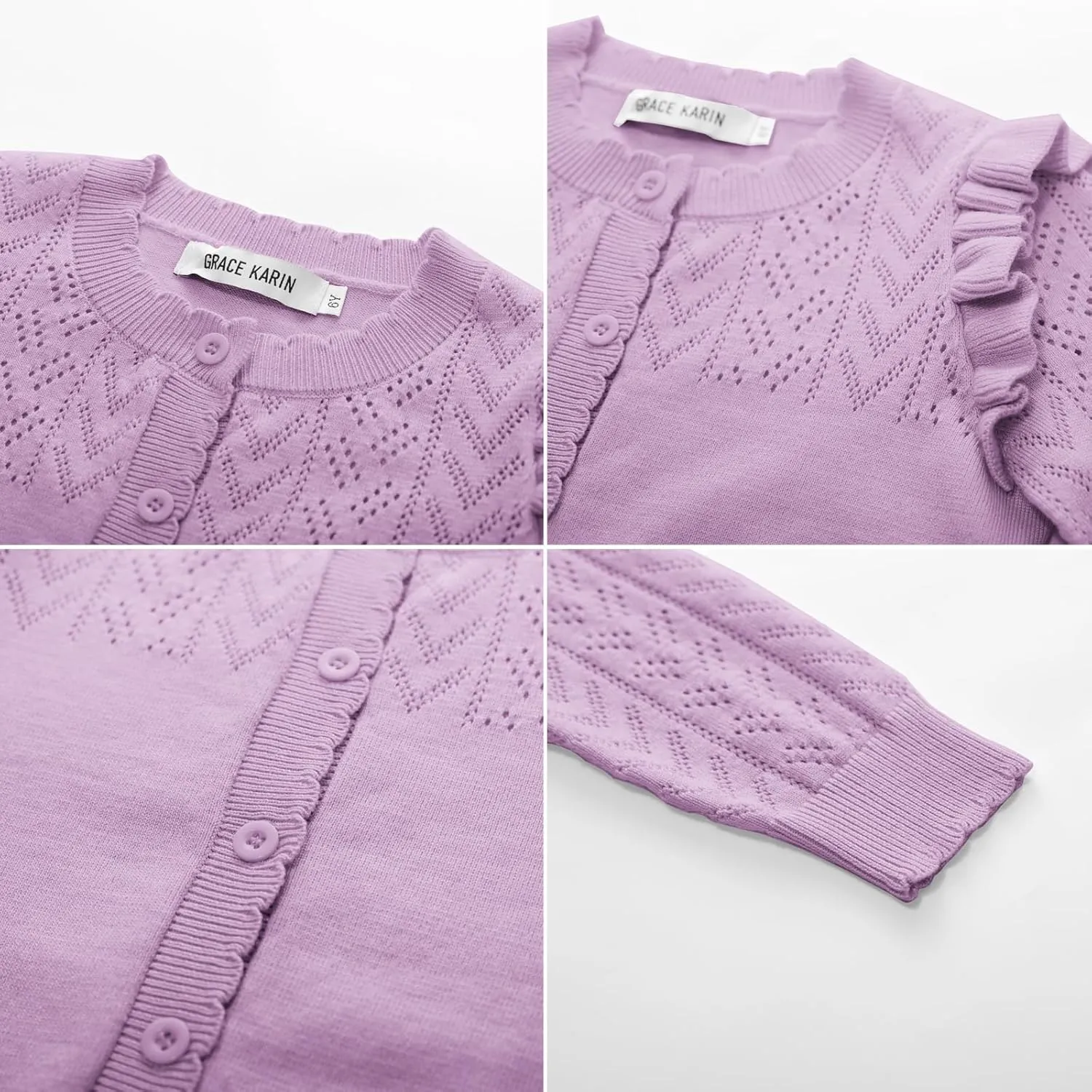 GRACE KARIN Girls Cardigan Cable Knit Sweater Long Sleeve Open Front Button Light Weight Solid Crochet Shrug 5-12