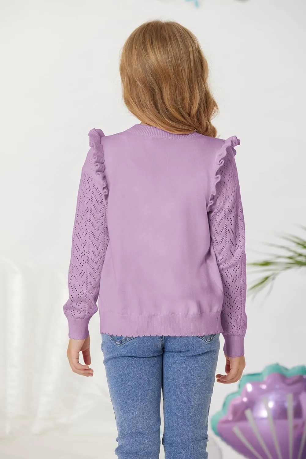 GRACE KARIN Girls Cardigan Cable Knit Sweater Long Sleeve Open Front Button Light Weight Solid Crochet Shrug 5-12