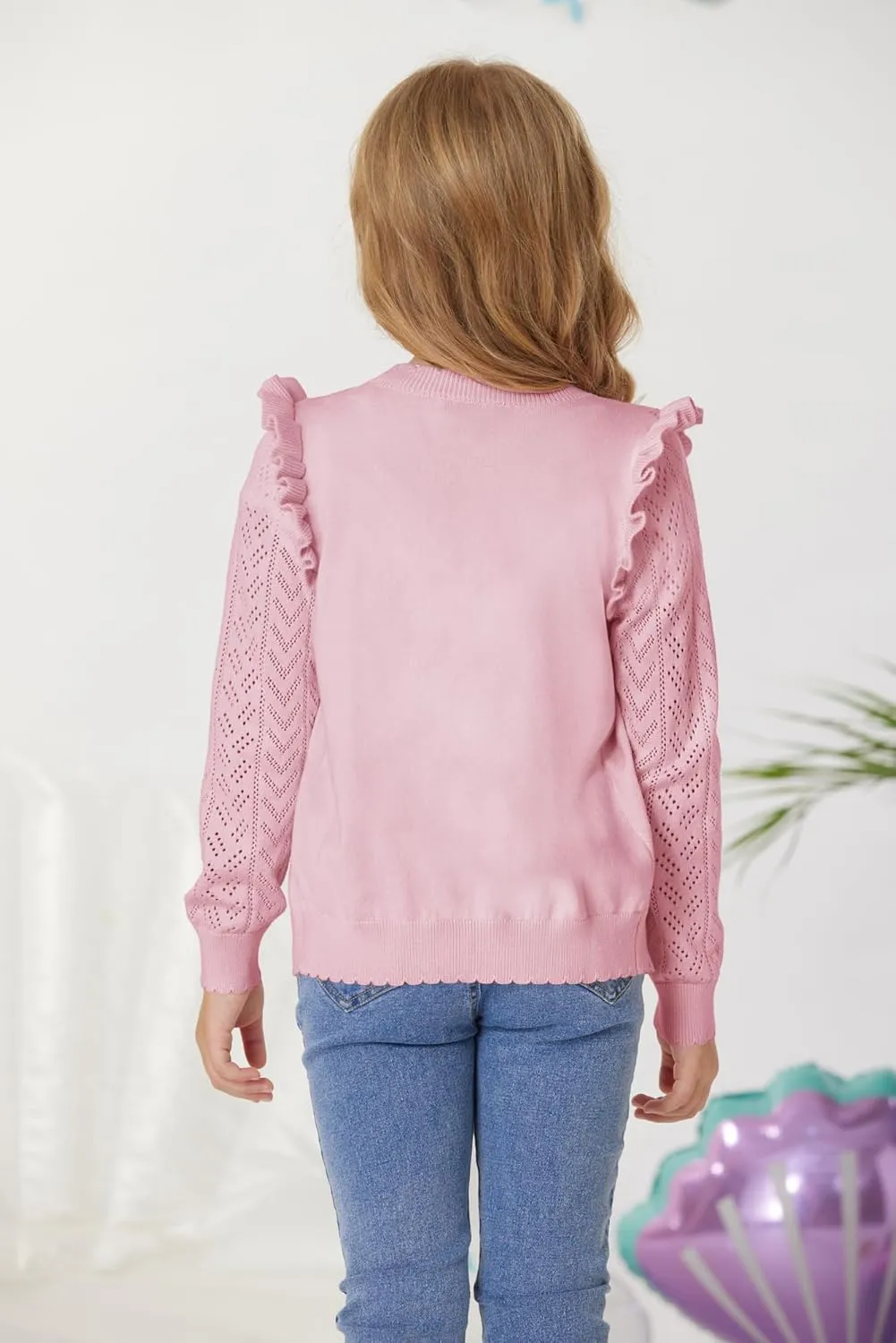 GRACE KARIN Girls Cardigan Cable Knit Sweater Long Sleeve Open Front Button Light Weight Solid Crochet Shrug 5-12