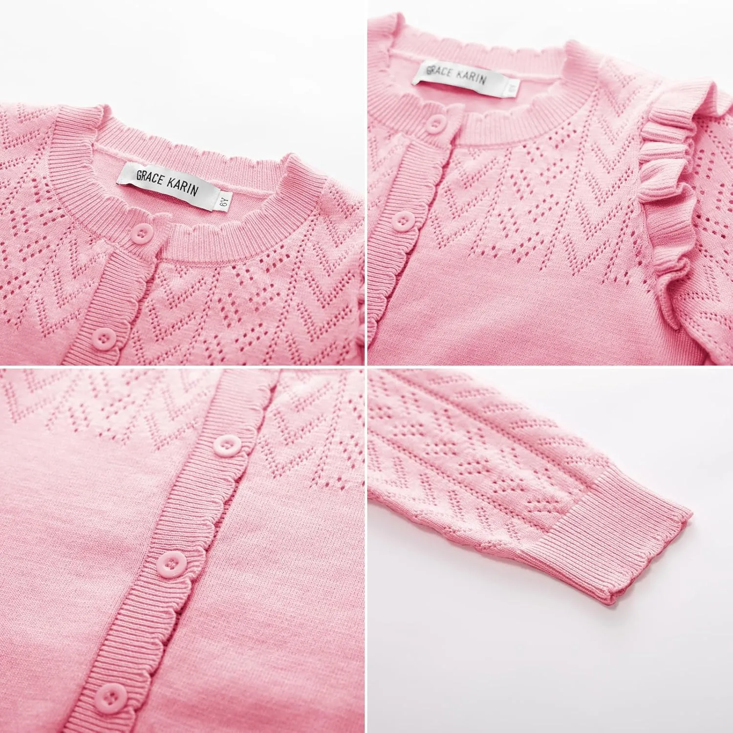 GRACE KARIN Girls Cardigan Cable Knit Sweater Long Sleeve Open Front Button Light Weight Solid Crochet Shrug 5-12