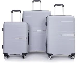 Hardshell Luggage Set, 3-Piece with Spinner Wheels, Lightweight Polypropylene Suitcases with TSA Lock, Silver