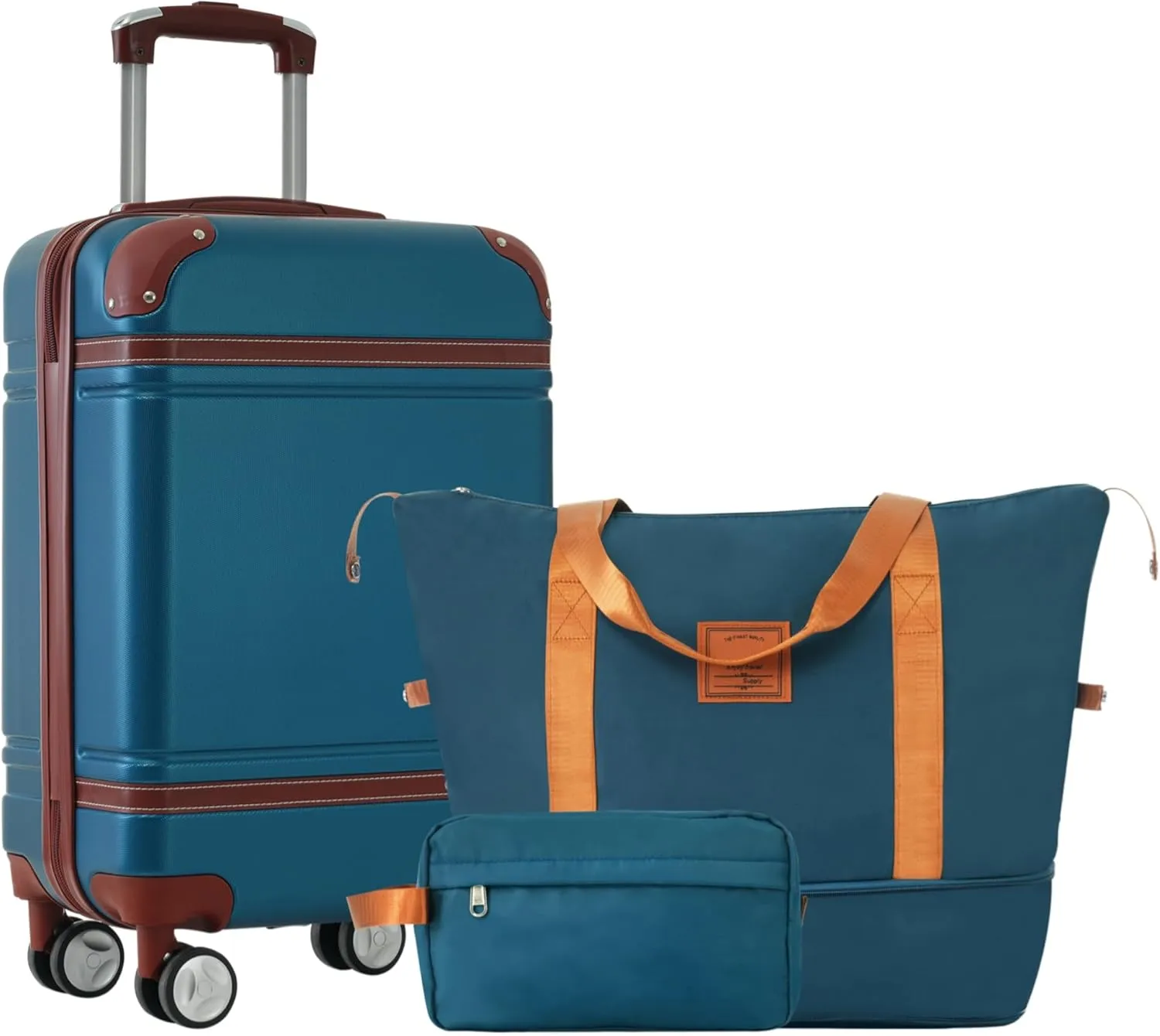 Hardshell Luggage Set with Carry-on Suitcase, Travel Duffel Bag, and Toiletry Bag, Double Spinner Wheels, Blue