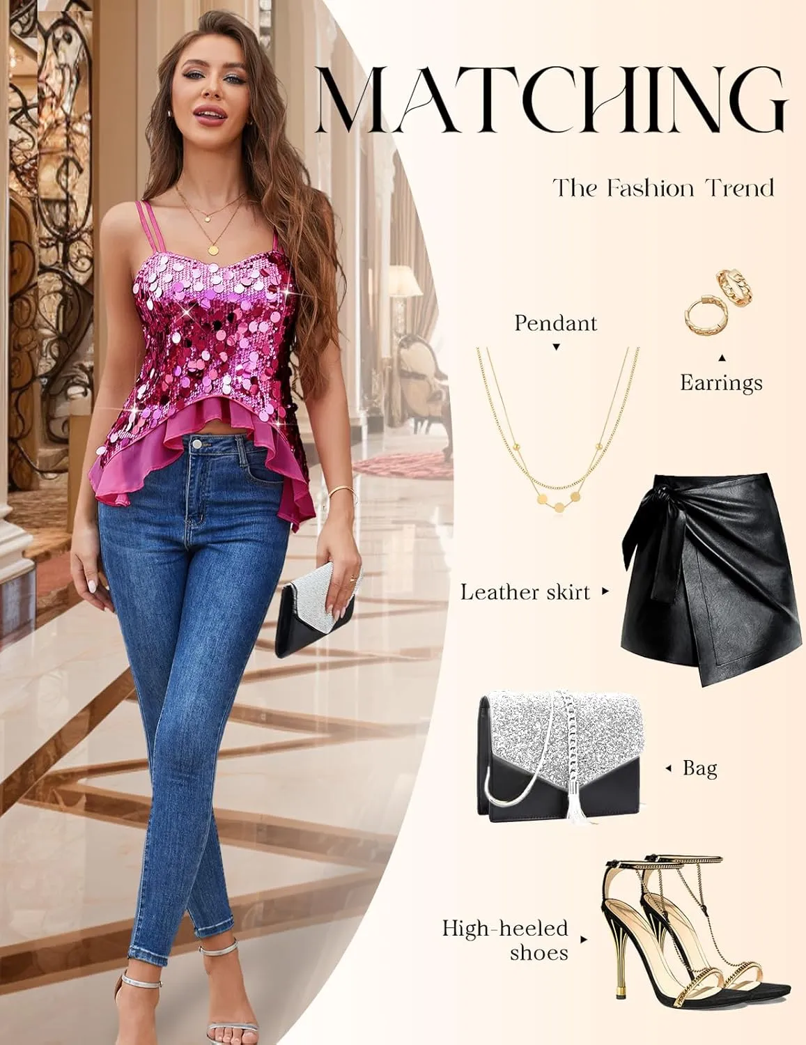HomRain Sequin Tops for Women 2025 Sparkly Tank Tops Sexy V Neck Club Party Shining Top
