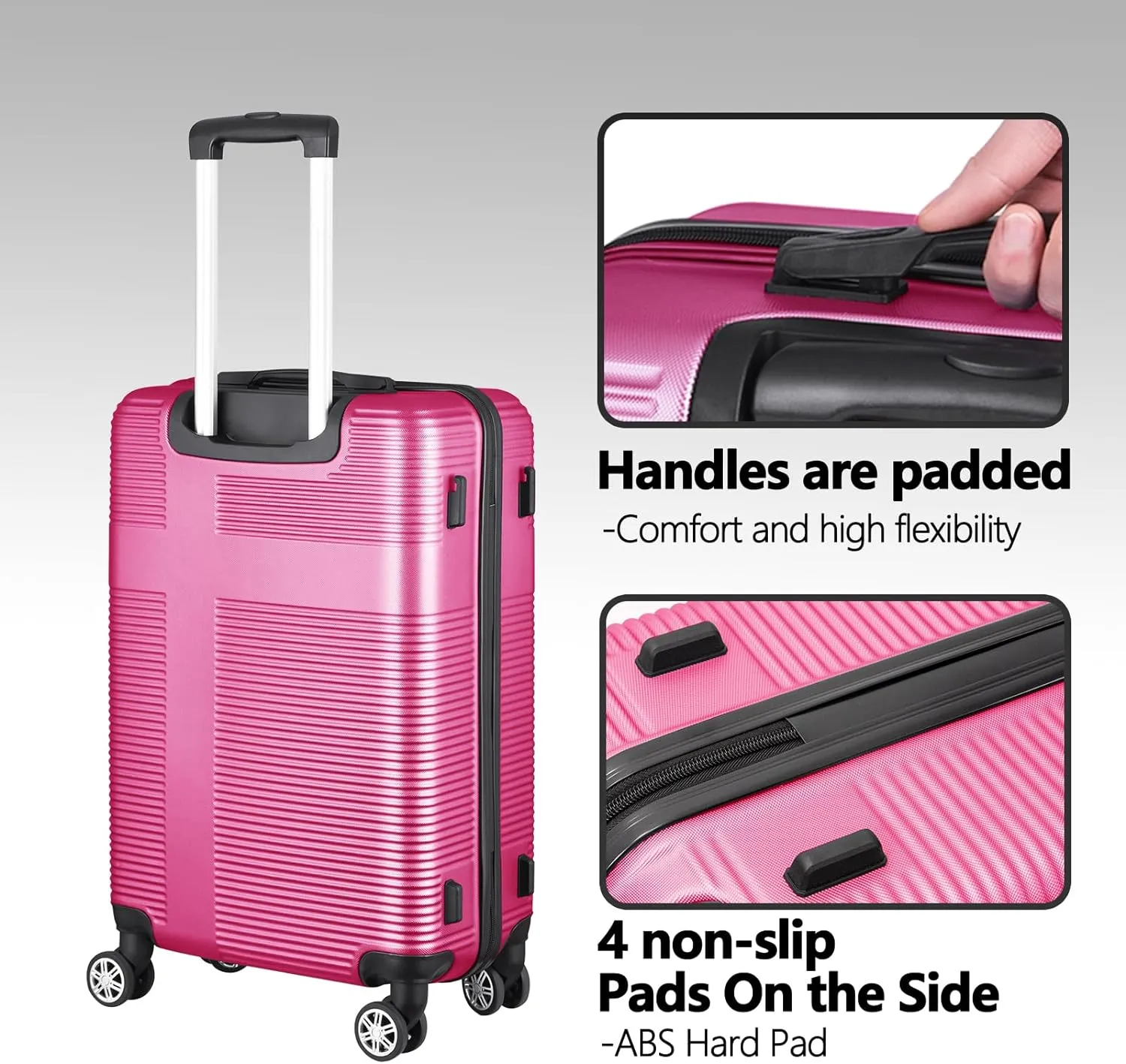 HOUAGI 20 Inch Carry On Luggage with Spinner Wheels,Lightweight Hard Shell Suitcase,Rose Red