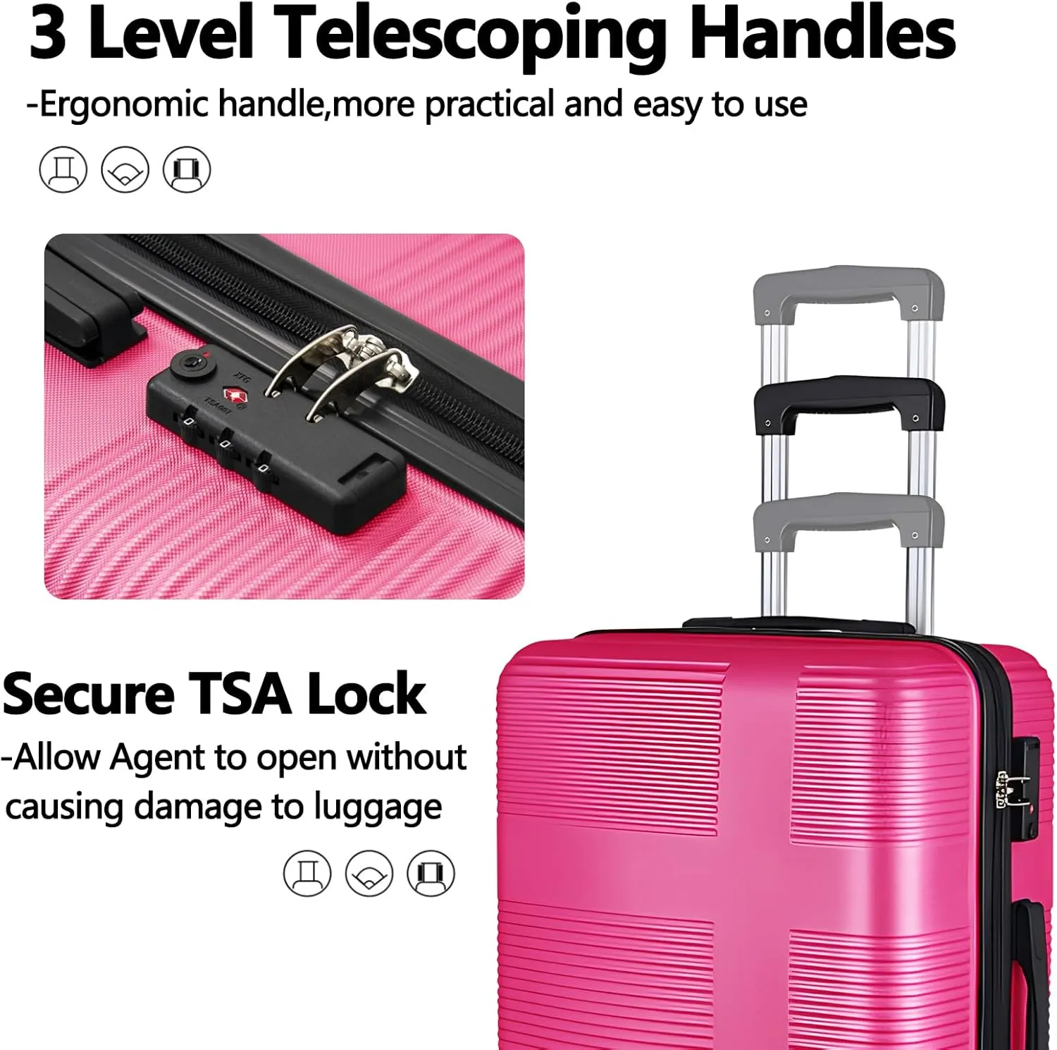 HOUAGI 20 Inch Carry On Luggage with Spinner Wheels,Lightweight Hard Shell Suitcase,Rose Red