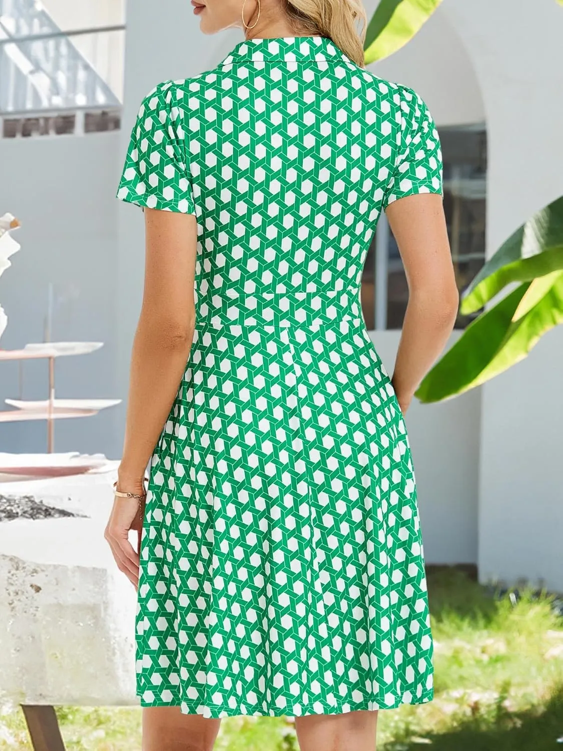 HUHOT Shirt Neckline Summer Dresses with Pocketes Vintage Sundress for Women 2025 Work Dress Church Midi Spring Dress