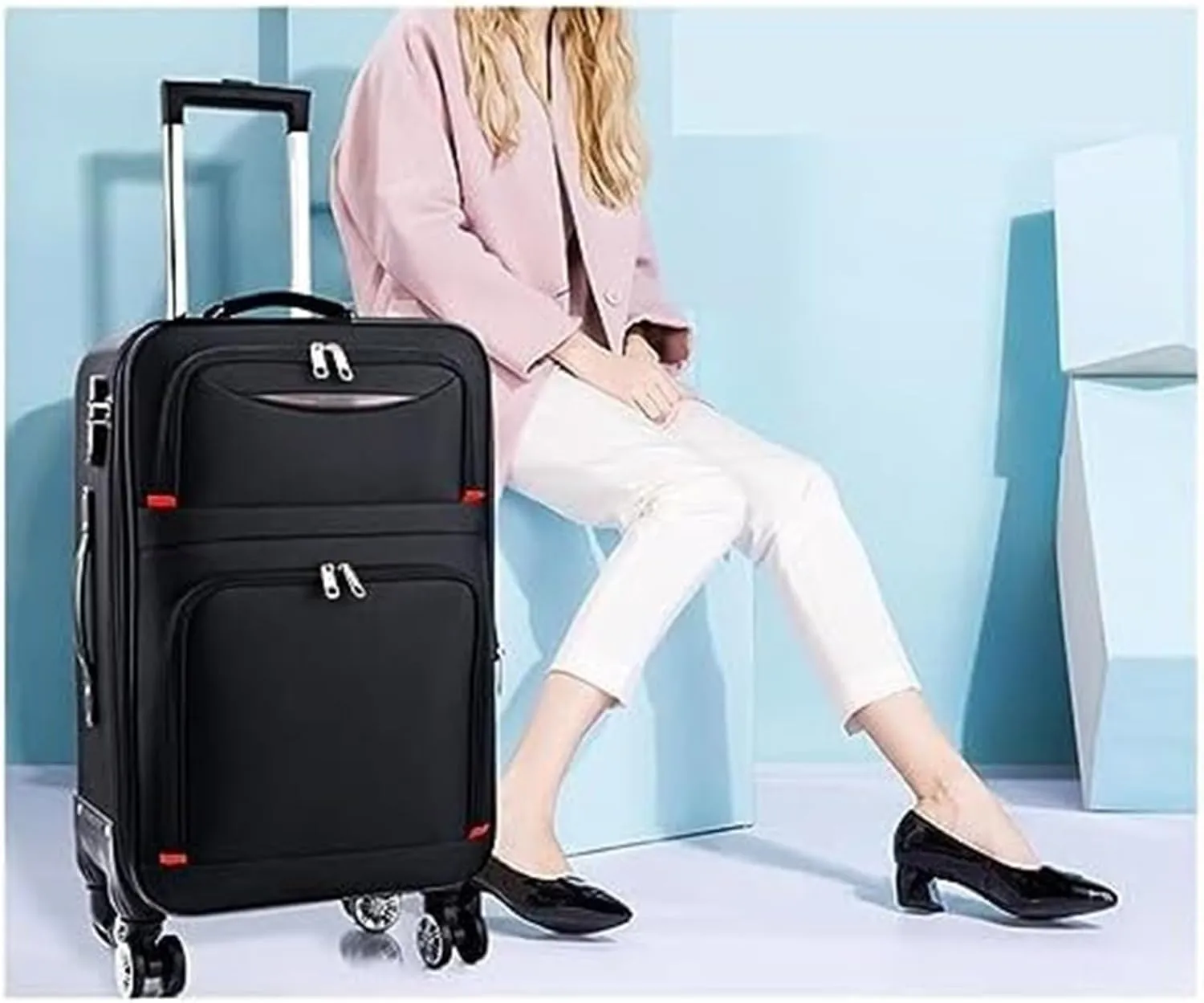 IRYZE Lightweight Suitcase Softside Luggage With Spinner Wheels,Expandable Softside Carry-On Suitcase Checked Luggage Carry on Luggage (Color : Black, Size : 24in)