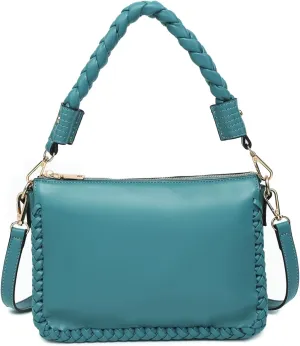Judith Whipstitch Shoulder Bag for Women Vegan Leather Crossbody Purse Ladies Hobo Handbag with 2 Straps