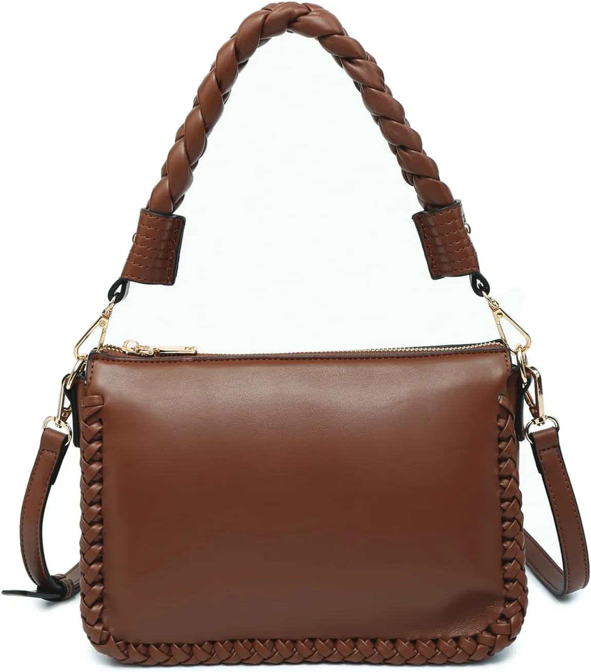 Judith Whipstitch Shoulder Bag for Women Vegan Leather Crossbody Purse Ladies Hobo Handbag with 2 Straps