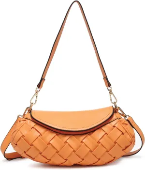 Kaleen Woven Crossbody Bag for Women Vegan Leather Satchel Shoulder Purse Ladies Hobo Handbag with 2 Straps