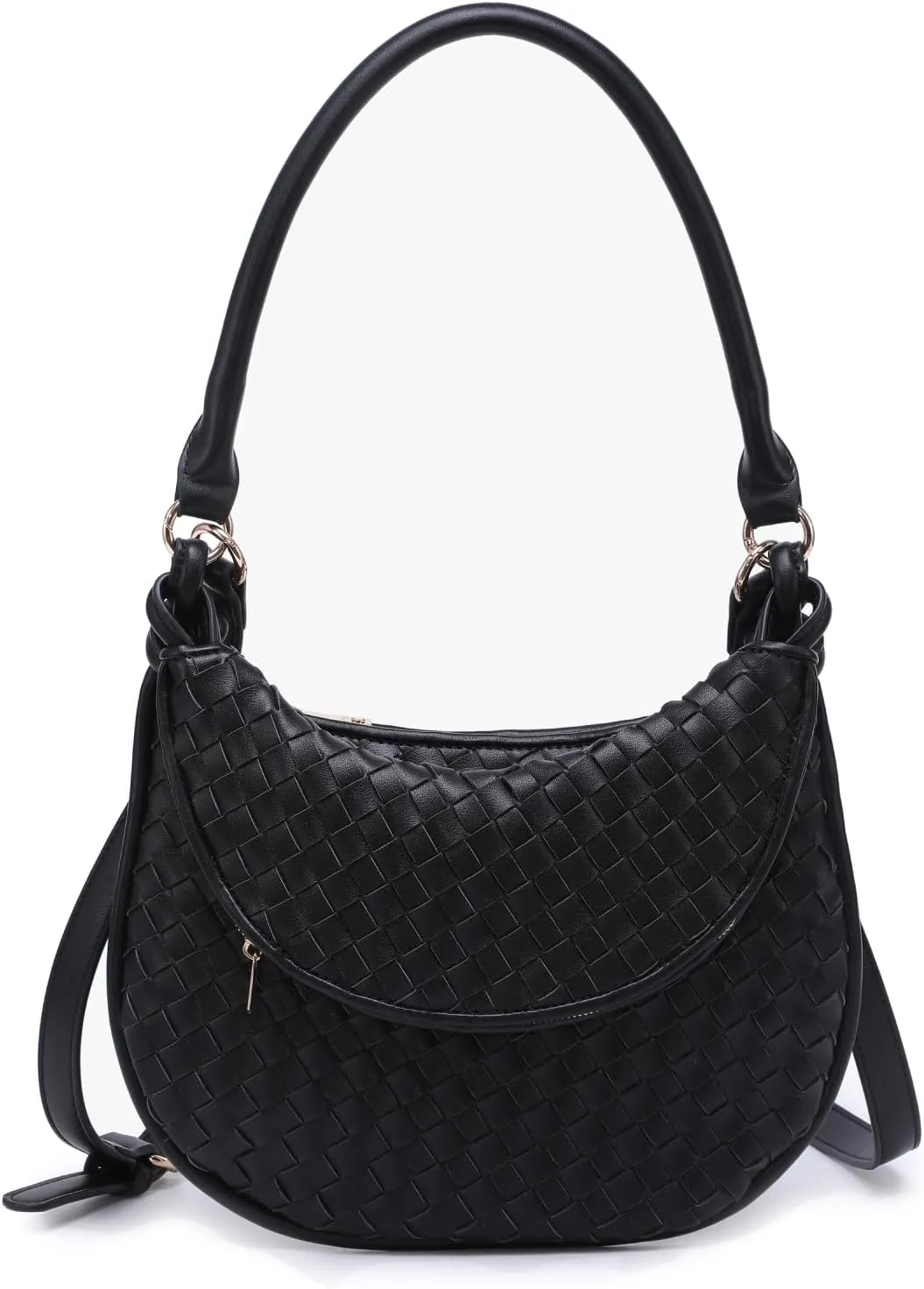 Kaylor Woven Crossbody Bag for Women Vegan Leather Satchel Shoulder Purse Ladies Hobo Handbag with 2 Straps