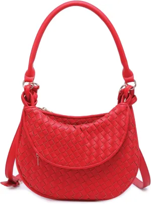 Kaylor Woven Crossbody Bag for Women Vegan Leather Satchel Shoulder Purse Ladies Hobo Handbag with 2 Straps
