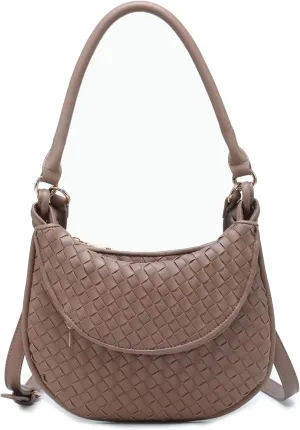Kaylor Woven Crossbody Bag for Women Vegan Leather Satchel Shoulder Purse Ladies Hobo Handbag with 2 Straps