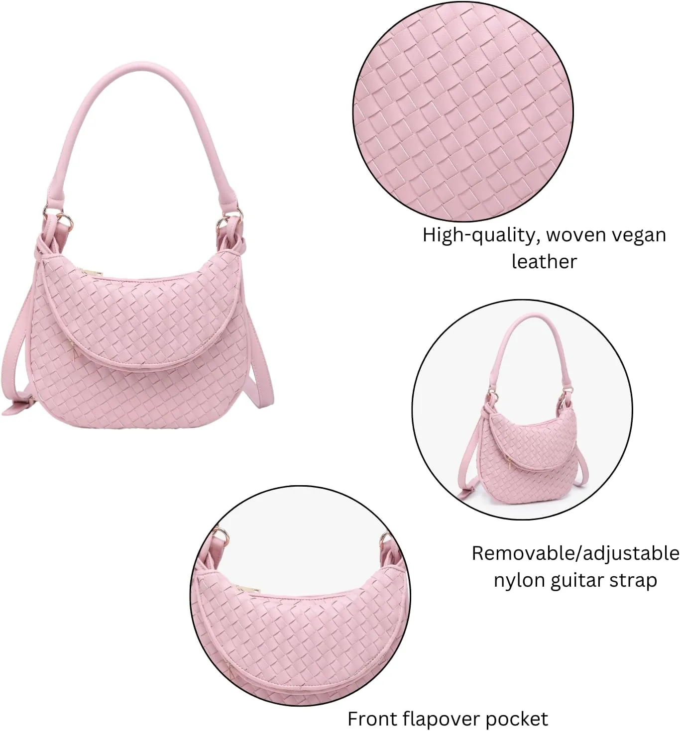 Kaylor Woven Crossbody Bag for Women Vegan Leather Satchel Shoulder Purse Ladies Hobo Handbag with 2 Straps
