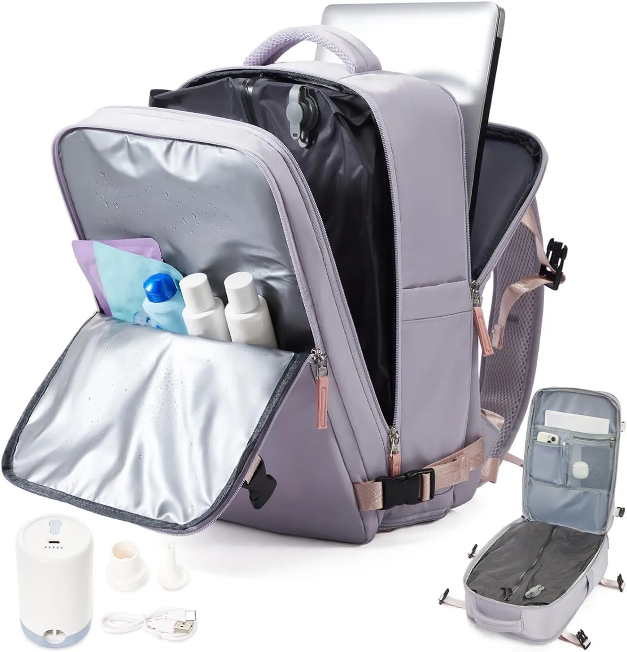 Large Vacuum Backpack Travel Airback Backpack With Pump Vacuum Compression Seal Bags for Women Men Carry on Suitcase Luggage Flight Approved Laptop Backpacks Business Work College Vacpack
