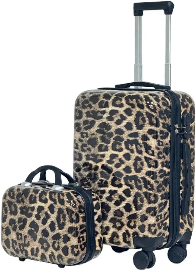 Leopard Print Luggage 2-Piece Set (14" 20") - Hardside Carry-On & Checked Spinner Suitcases, TSA-Approved, Lightweight Expandable Hard Shell, Smooth 360 Wheels for Air Travel