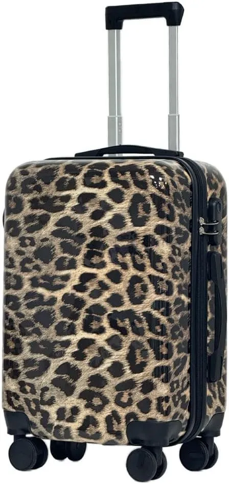 Leopard Print Luggage 2-Piece Set (14" 20") - Hardside Carry-On & Checked Spinner Suitcases, TSA-Approved, Lightweight Expandable Hard Shell, Smooth 360 Wheels for Air Travel