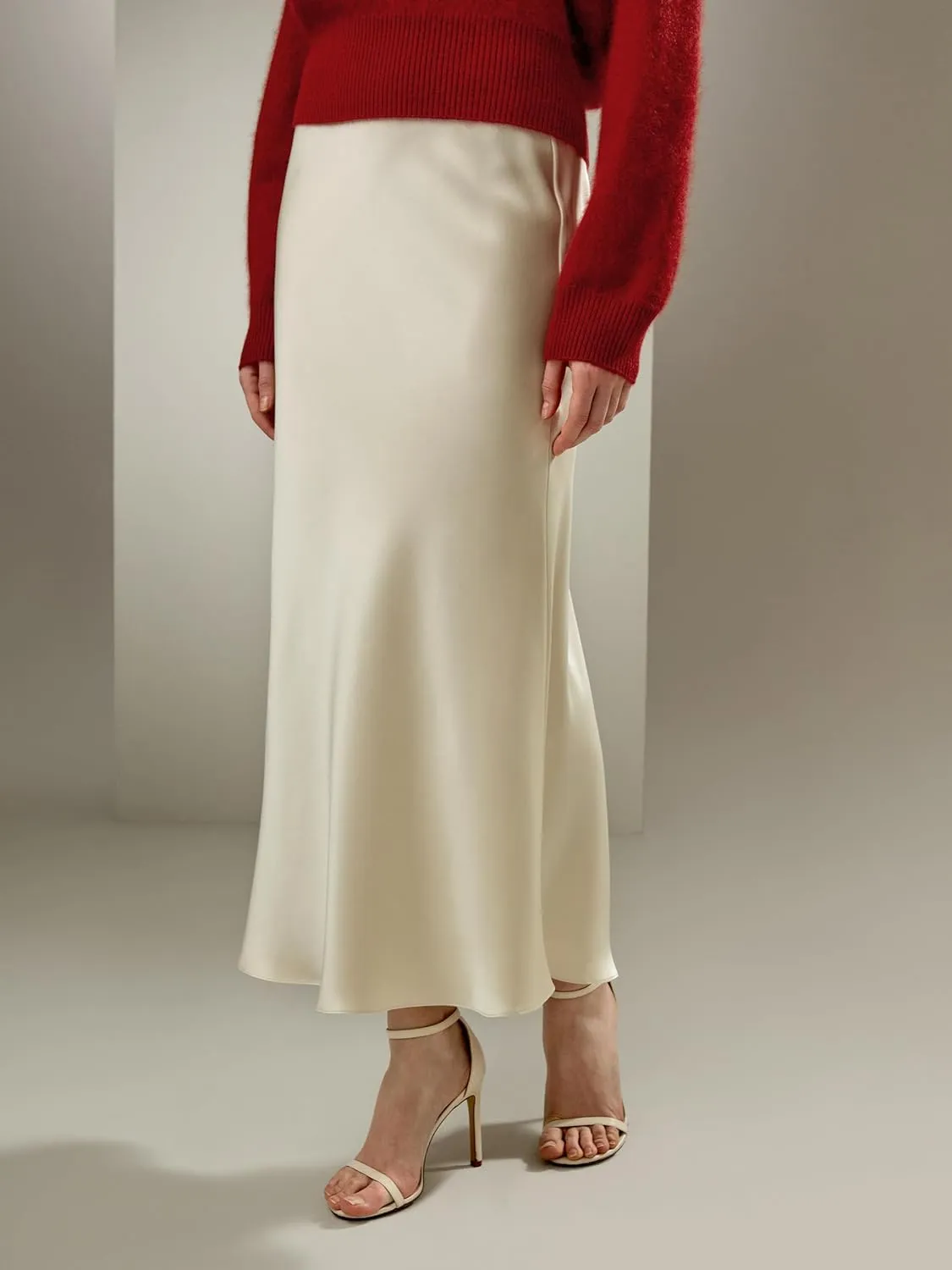 LilySilk 100% Silk Maxi Skirt for Women 32MM Long Silk Skirt with Flare Hem Ladies Midi Silk Skirt