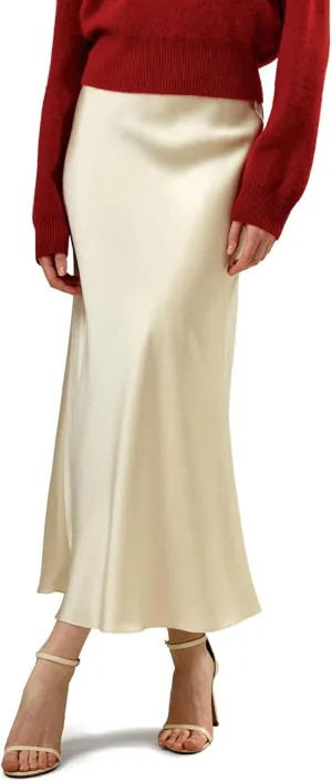 LilySilk 100% Silk Maxi Skirt for Women 32MM Long Silk Skirt with Flare Hem Ladies Midi Silk Skirt