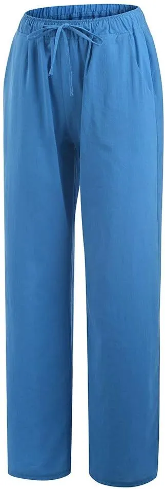 Linen Wide Leg Pants for Women Trendy Casual Drawstring High Waist Pant Loose Lightweight Long Palazzo Trousers