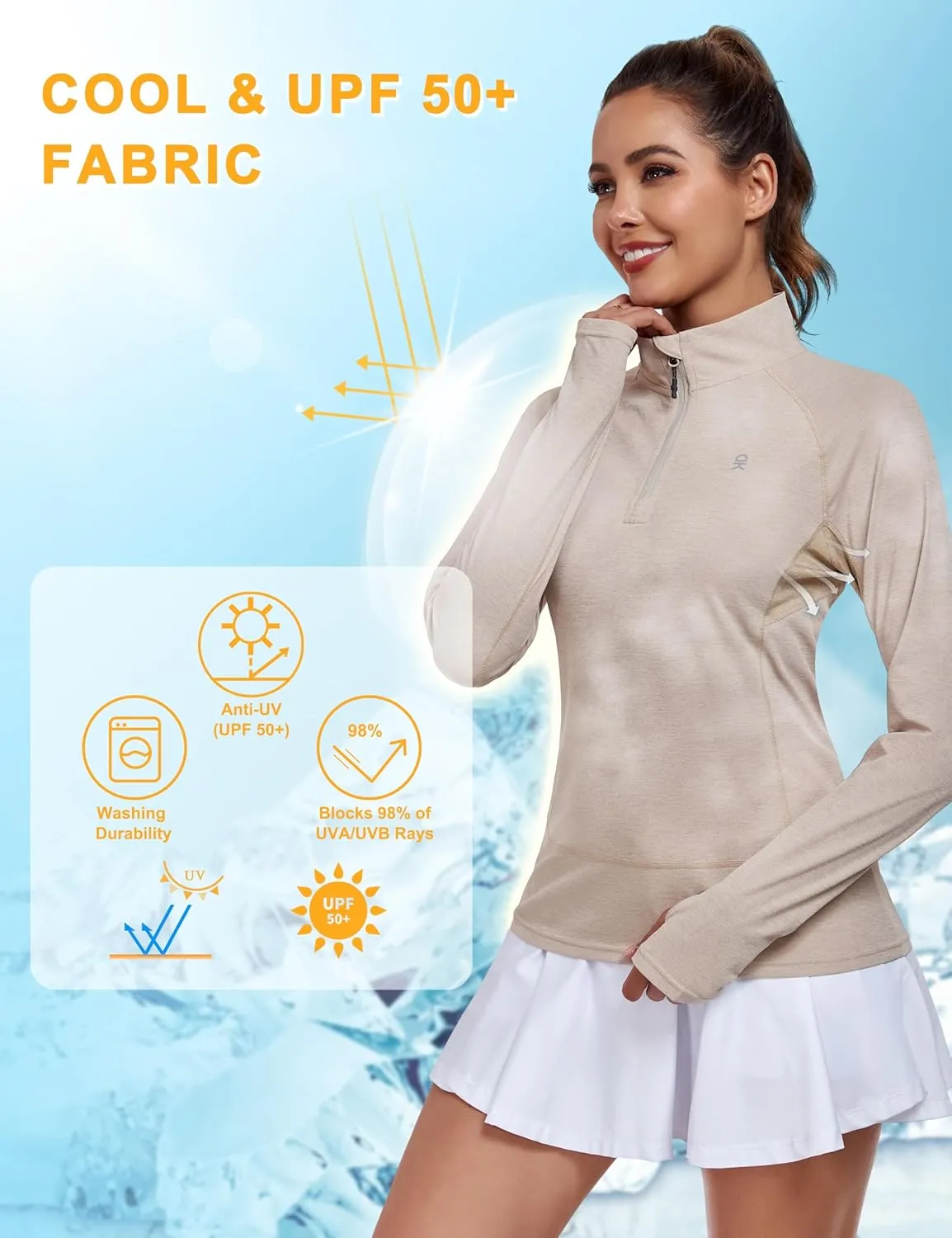 Little Donkey Andy Women's UPF50  Shirts 1/4 Zip Long Sleeve Pullover Quick Dry Lightweight Golf Hiking Tops Rash Guard
