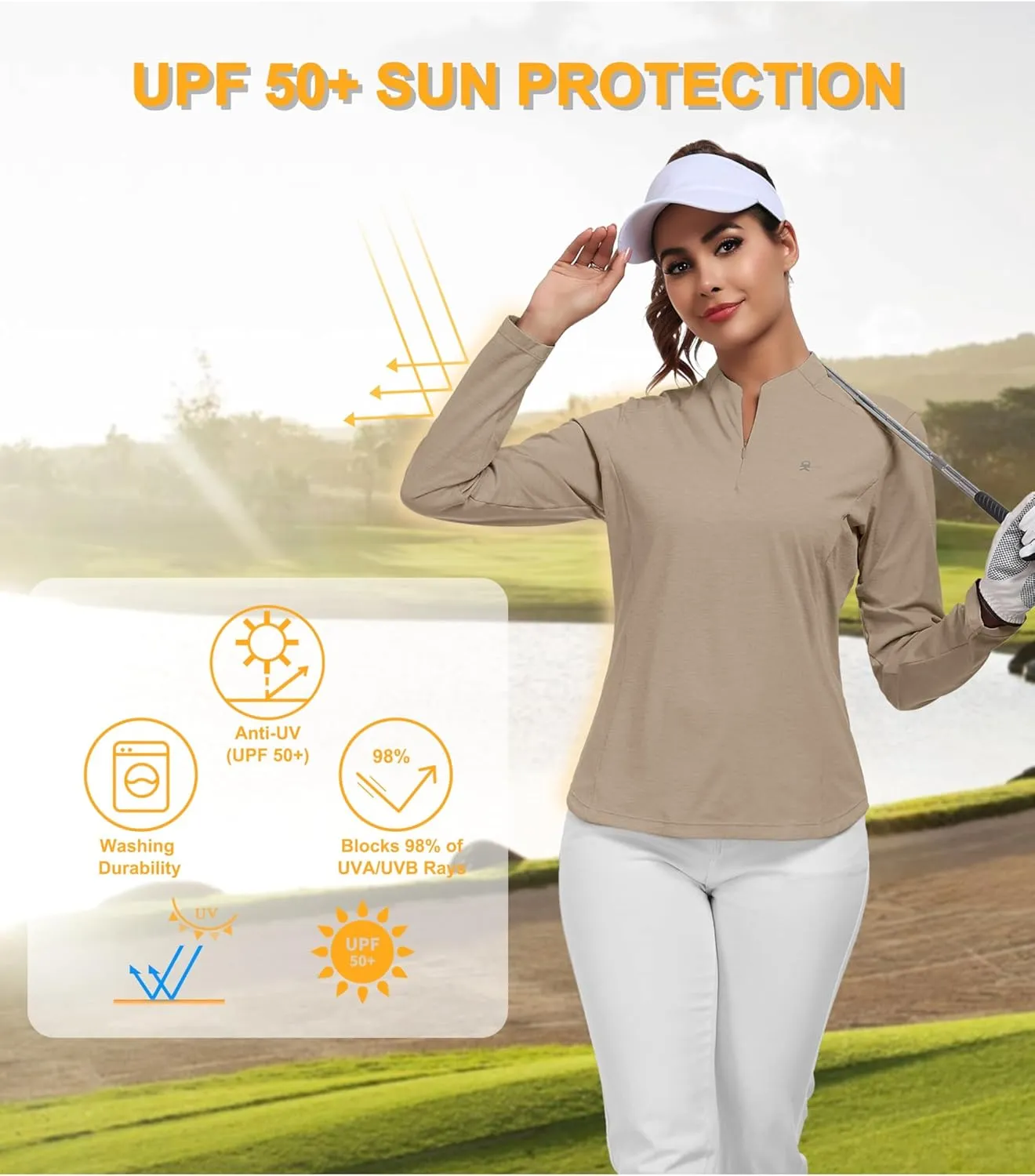 Little Donkey Andy Women's UPF50  Shirts 1/4 Zip Long Sleeve Pullover Quick Dry Lightweight Golf Hiking Tops Rash Guard