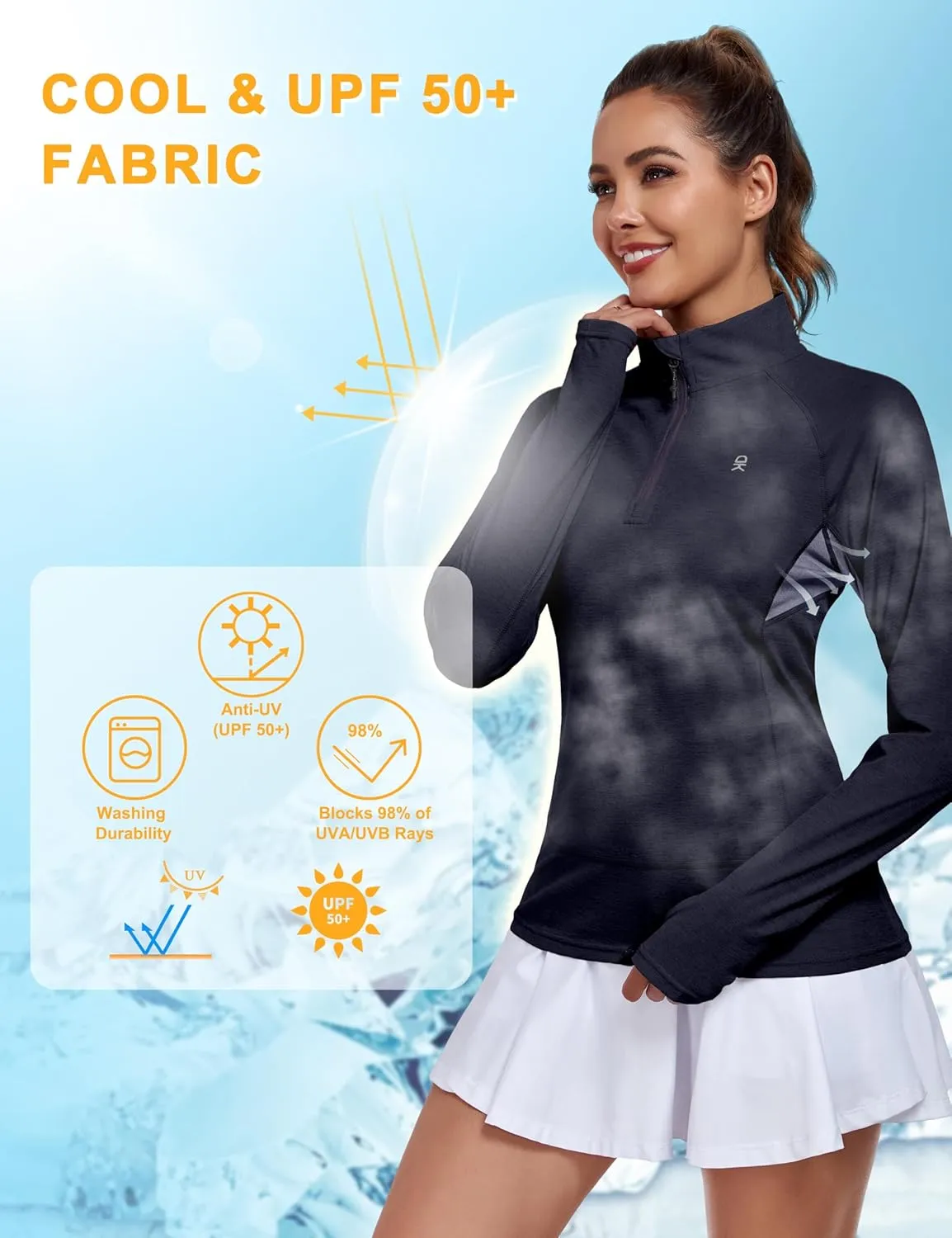 Little Donkey Andy Women's UPF50  Shirts 1/4 Zip Long Sleeve Pullover Quick Dry Lightweight Golf Hiking Tops Rash Guard