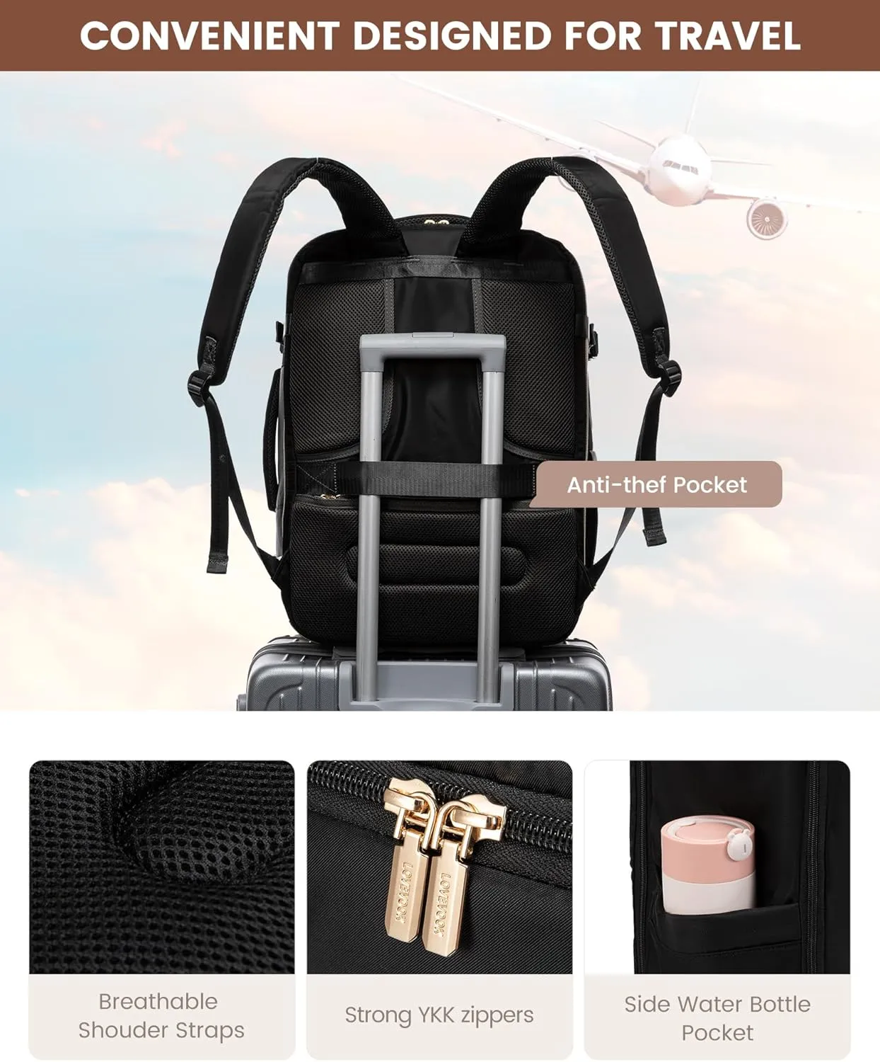 LOVEVOOK Travel Backpack for Women&Men,TSA Personal Item Travel Bag Fit 17inch Laptop,Carry on Backpack for Airplanes with 3 Packing Cubes,40L Waterproof Travel Essentials Airline Approved Luggage