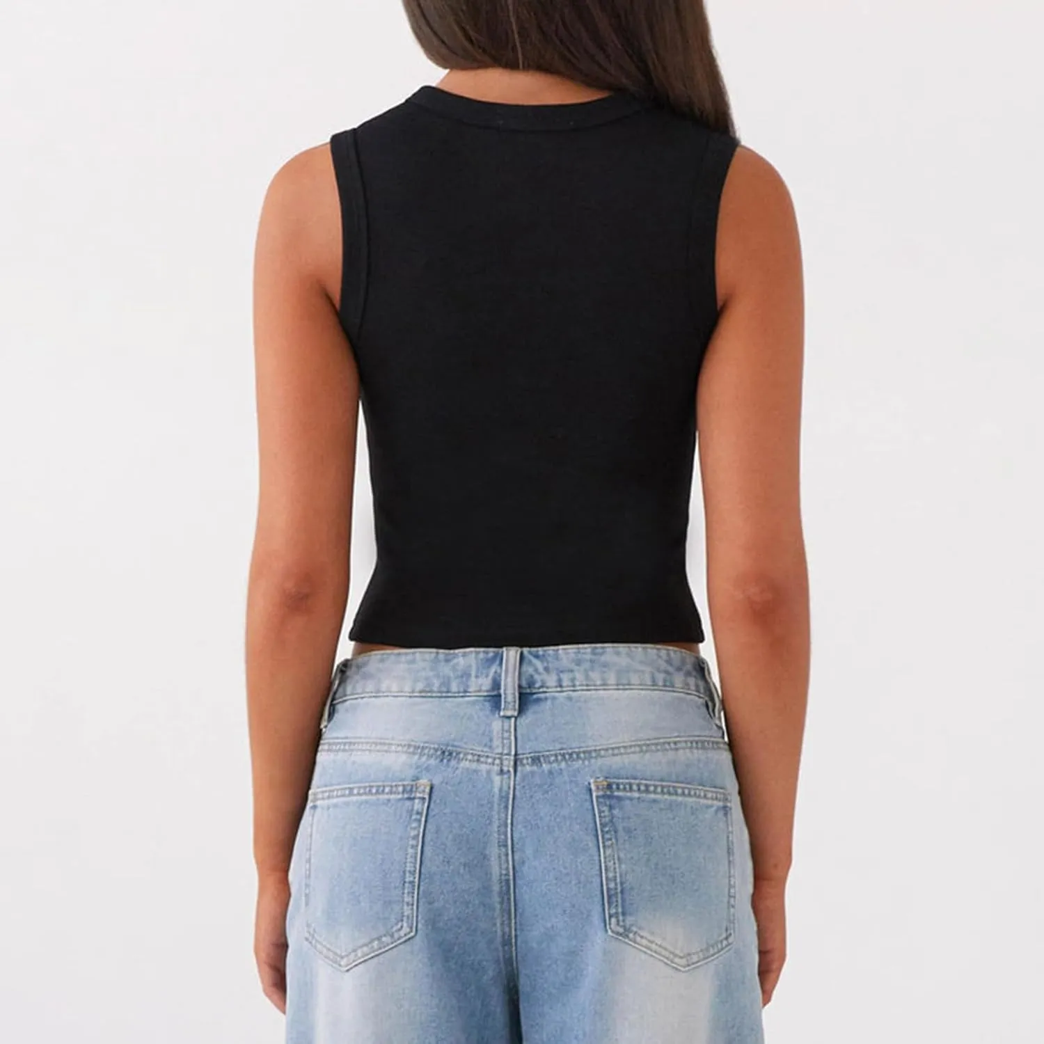 Meihuida Women Ribbed Button Down Y2k Going Out Crop Tank Top Sleeveless Knit Vest Tops