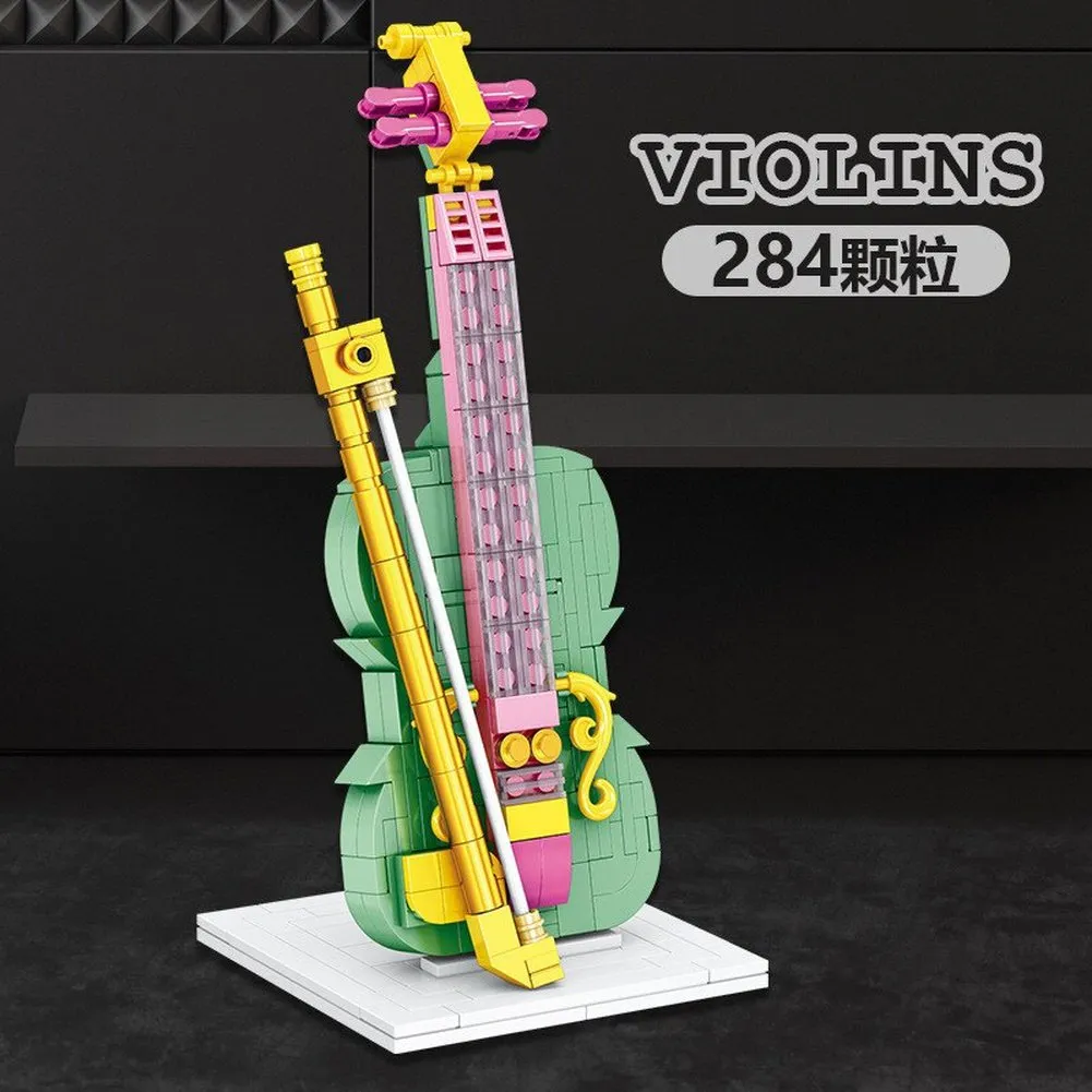 MOC NON  Building Blocks Musical Instrument Guitar Piano Violin Model Ornaments 's  Assembled Building Blocks Toys