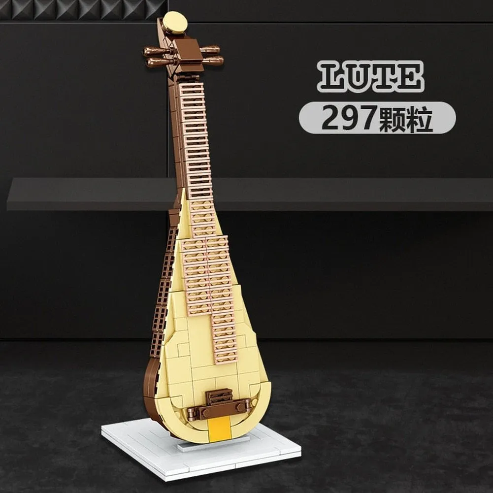 MOC NON  Building Blocks Musical Instrument Guitar Piano Violin Model Ornaments 's  Assembled Building Blocks Toys