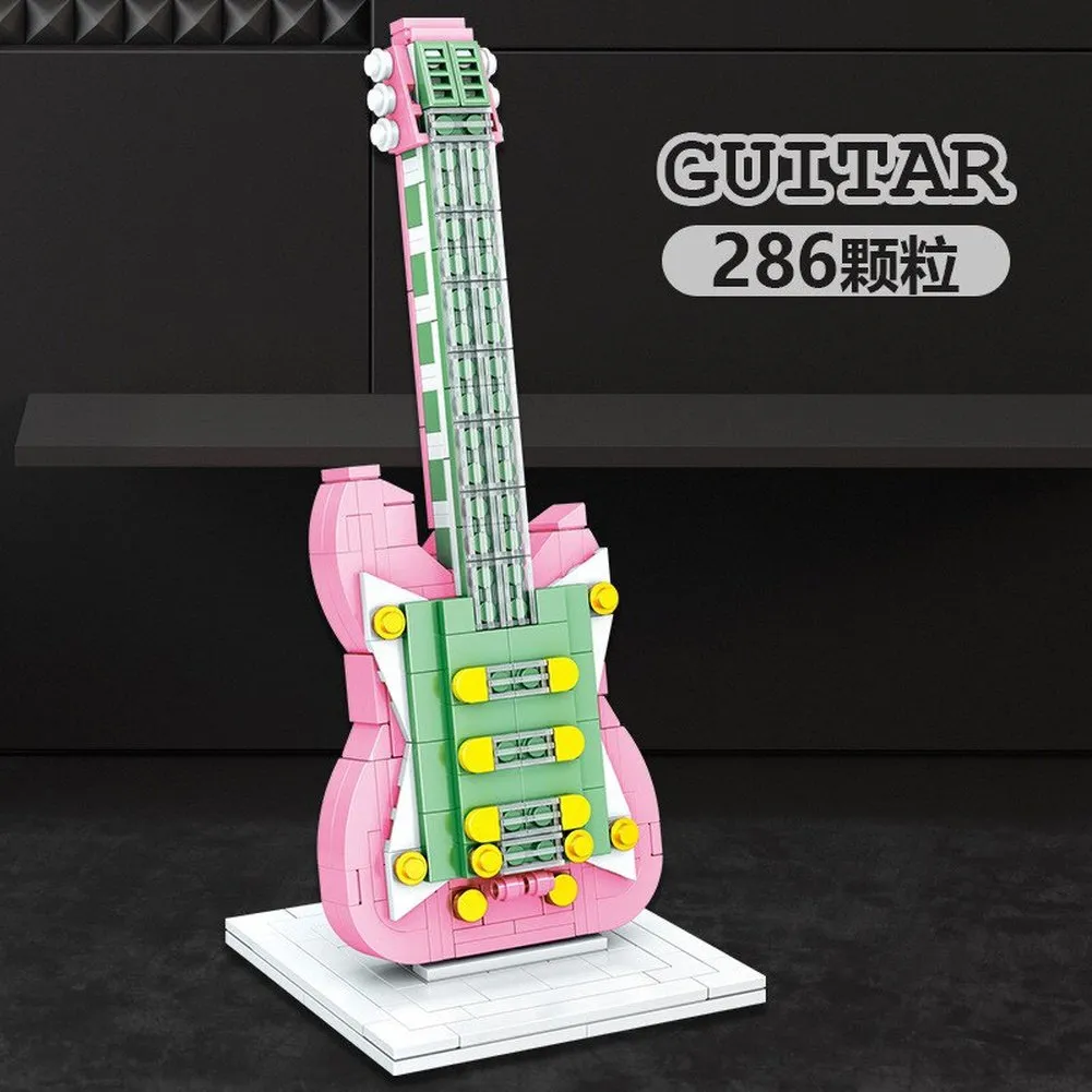 MOC NON  Building Blocks Musical Instrument Guitar Piano Violin Model Ornaments 's  Assembled Building Blocks Toys