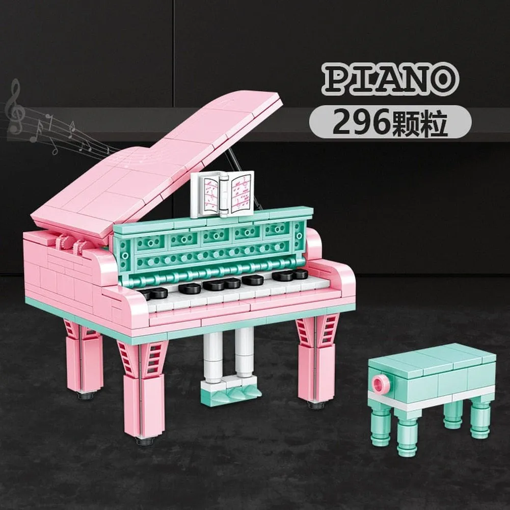 MOC NON  Building Blocks Musical Instrument Guitar Piano Violin Model Ornaments 's  Assembled Building Blocks Toys