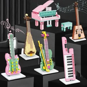 MOC NON  Building Blocks Musical Instrument Guitar Piano Violin Model Ornaments 's  Assembled Building Blocks Toys