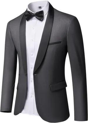 MY'S Men's Casual Slim Fit Blazer, One Button Shawl Lapel Lightweight Suit Jacket for Dinner Wedding Party