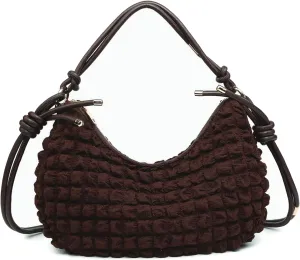 Nelly Quilted Puffy Shoulder Bag for Women Nylon Crossbody Purse Ladies Hobo Handbag with Knotted Strap