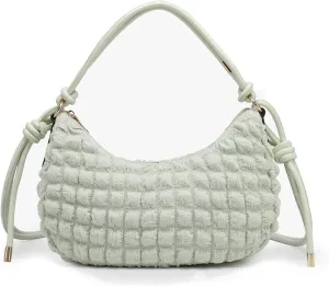 Nelly Quilted Puffy Shoulder Bag for Women Nylon Crossbody Purse Ladies Hobo Handbag with Knotted Strap