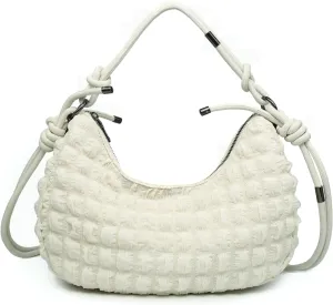 Nelly Quilted Puffy Shoulder Bag for Women Nylon Crossbody Purse Ladies Hobo Handbag with Knotted Strap