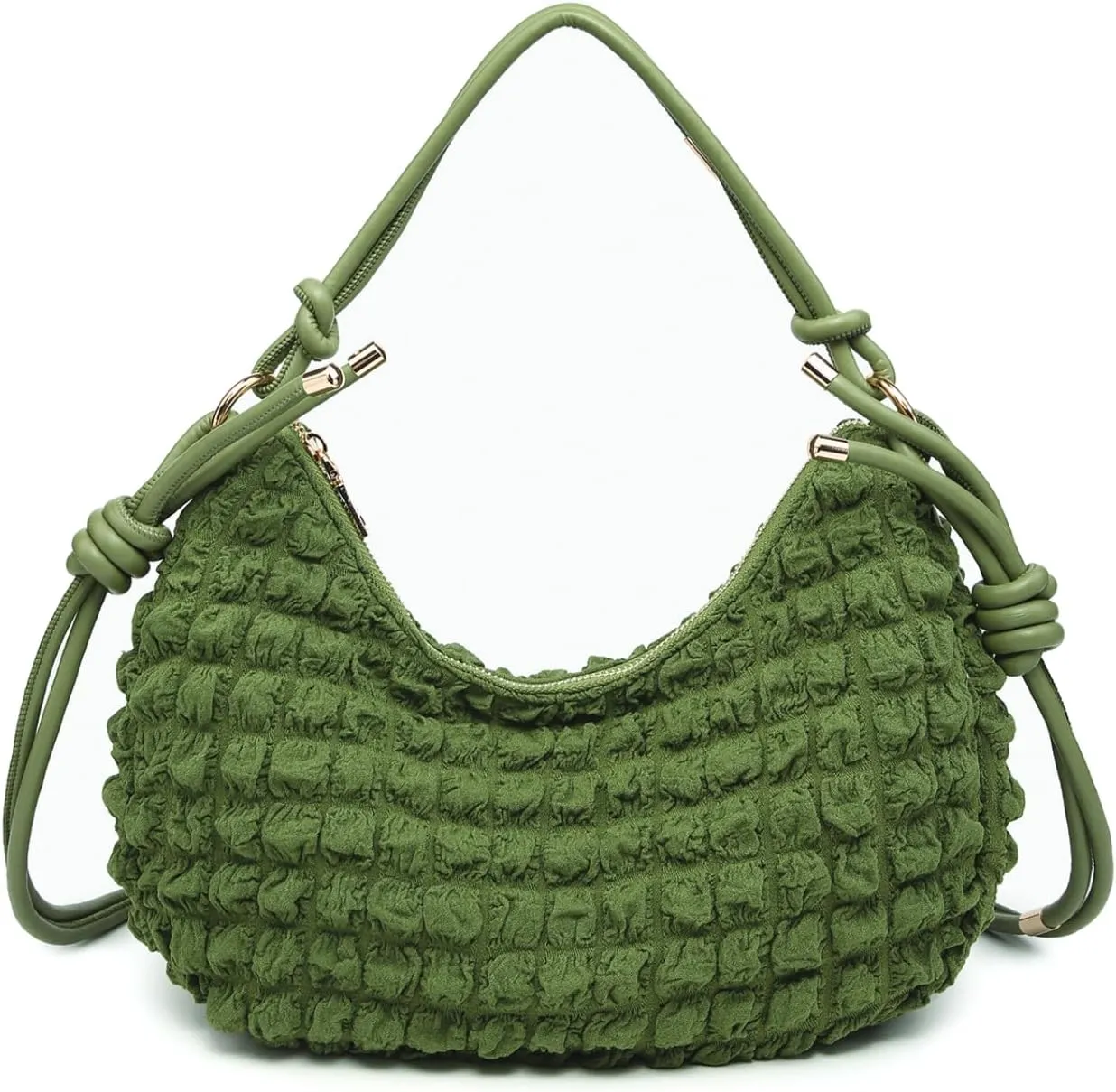 Nelly Quilted Puffy Shoulder Bag for Women Nylon Crossbody Purse Ladies Hobo Handbag with Knotted Strap