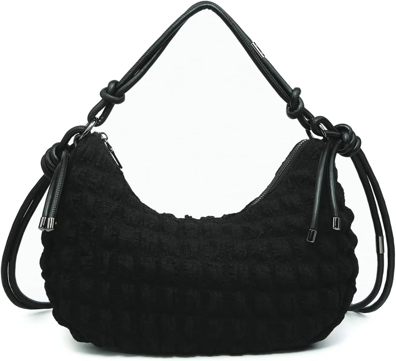 Nelly Quilted Puffy Shoulder Bag for Women Nylon Crossbody Purse Ladies Hobo Handbag with Knotted Strap
