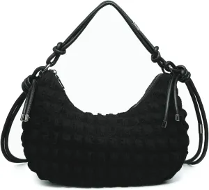Nelly Quilted Puffy Shoulder Bag for Women Nylon Crossbody Purse Ladies Hobo Handbag with Knotted Strap