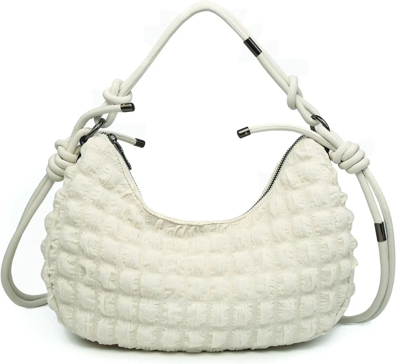 Nelly Quilted Puffy Shoulder Bag for Women Nylon Crossbody Purse Ladies Hobo Handbag with Knotted Strap