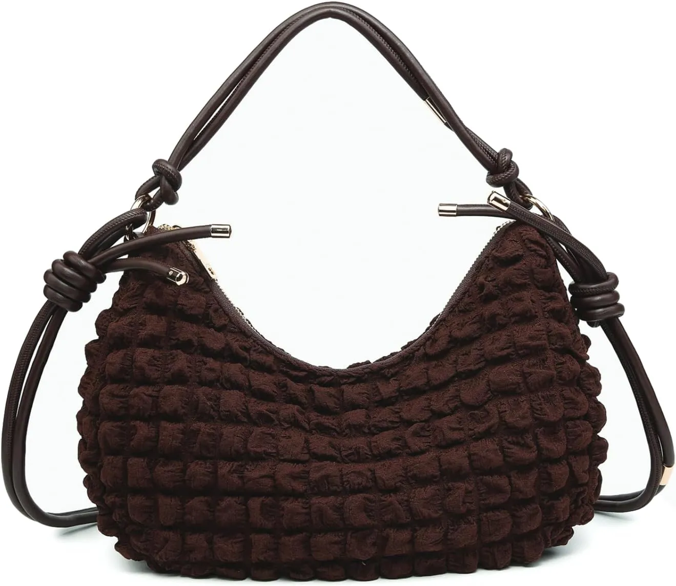 Nelly Quilted Puffy Shoulder Bag for Women Nylon Crossbody Purse Ladies Hobo Handbag with Knotted Strap