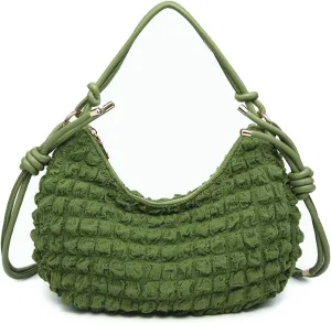 Nelly Quilted Puffy Shoulder Bag for Women Nylon Crossbody Purse Ladies Hobo Handbag with Knotted Strap