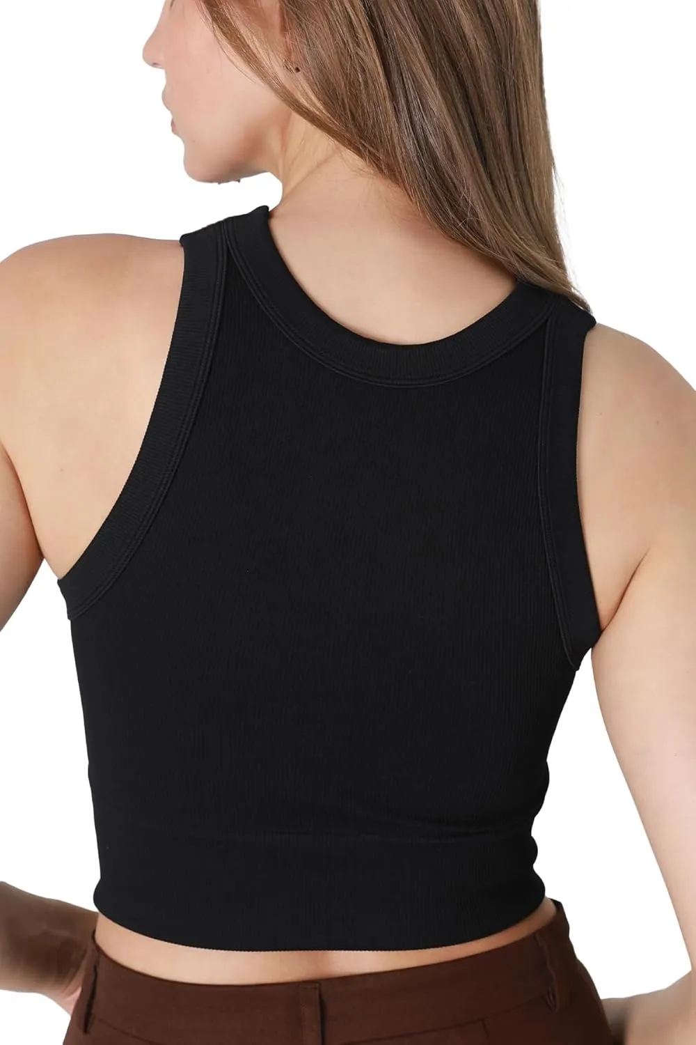 NIKIBIKI Women Seamless Ribbed High Neck Crop Top, Made in U.S.A, One Size