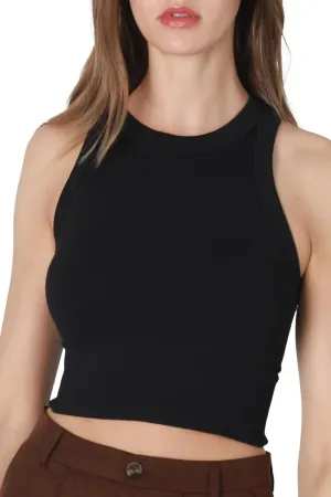 NIKIBIKI Women Seamless Ribbed High Neck Crop Top, Made in U.S.A, One Size