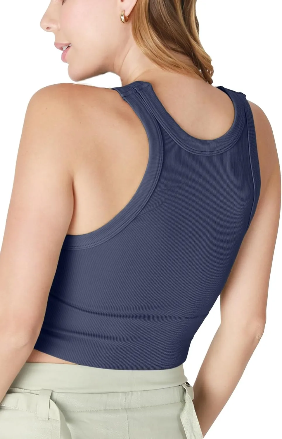 NIKIBIKI Women Seamless Ribbed High Neck Crop Top, Made in U.S.A, One Size