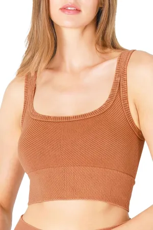 NIKIBIKI Women Seamless Vintage Chevron Ribbed Crop Top, Made in U.S.A, One Size